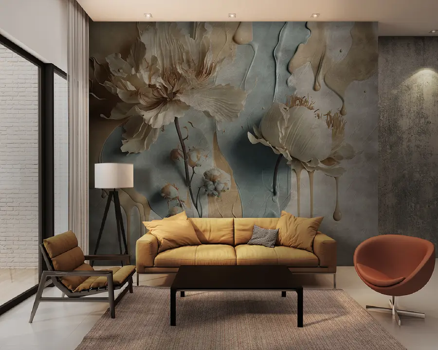 Papier peint Fleurs et traînées de peinture u95662