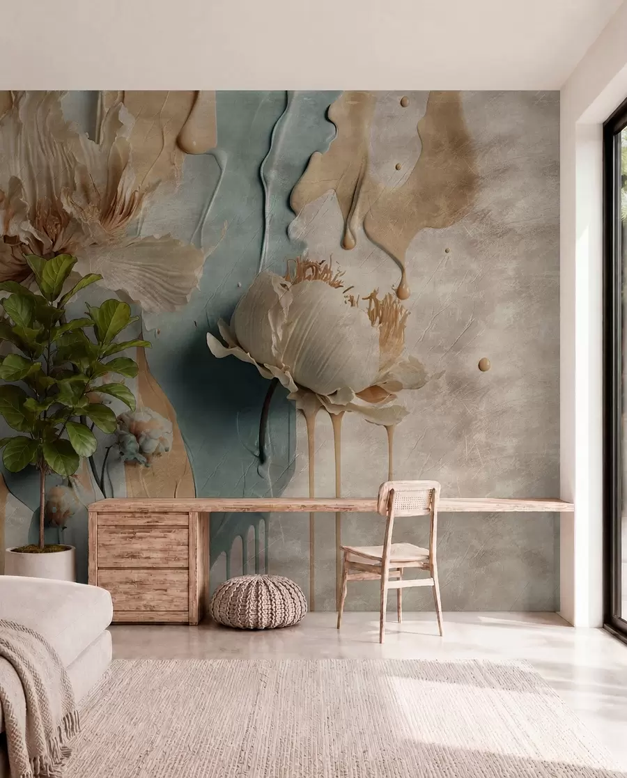 Papier peint Fleurs et traînées de peinture u95662