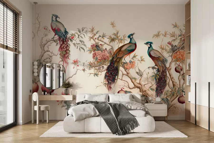 Papier peint Oiseaux sur les branches d'une grenade u95667
