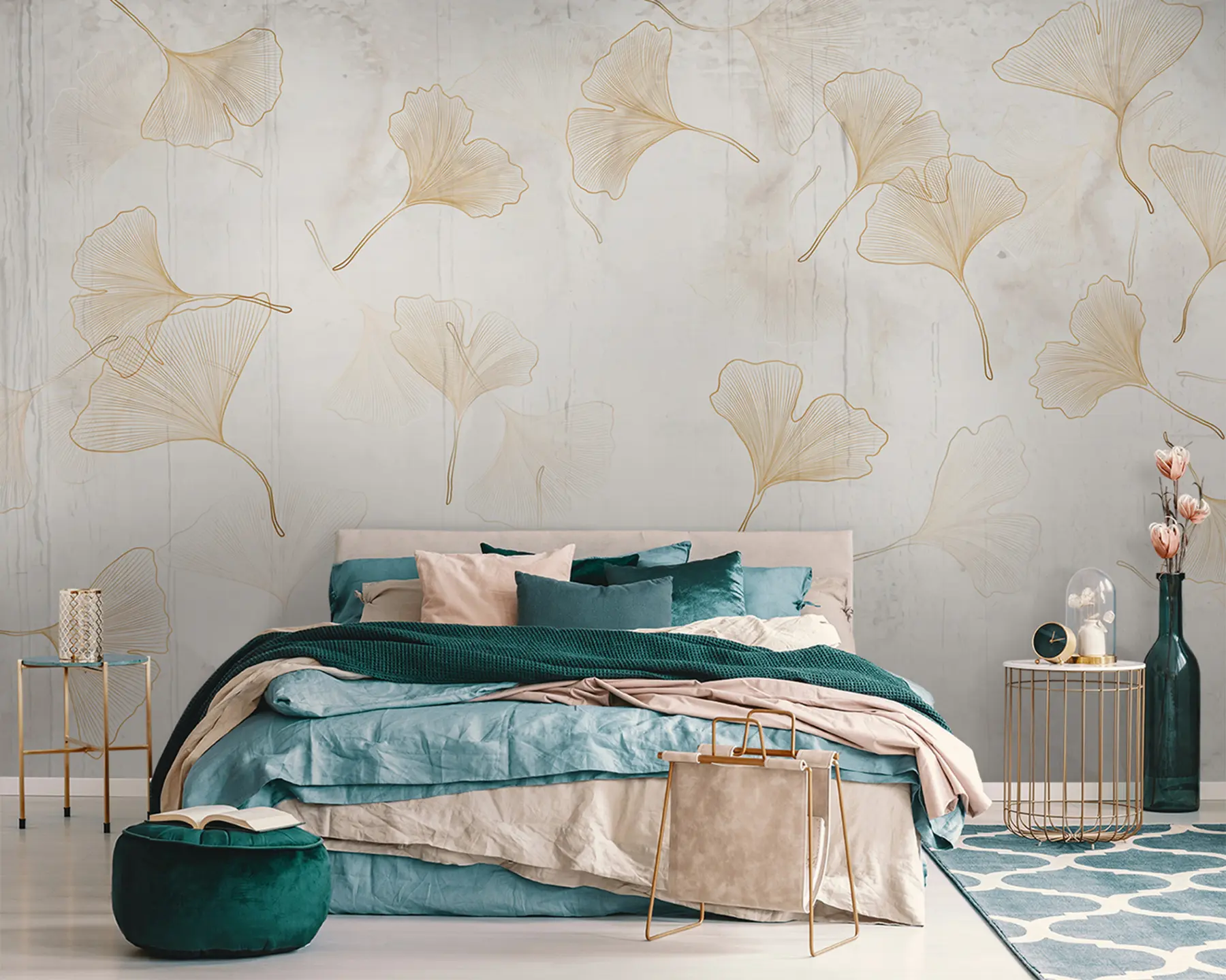 Papier peint Feuilles de Ginko dans les tons beiges u96467