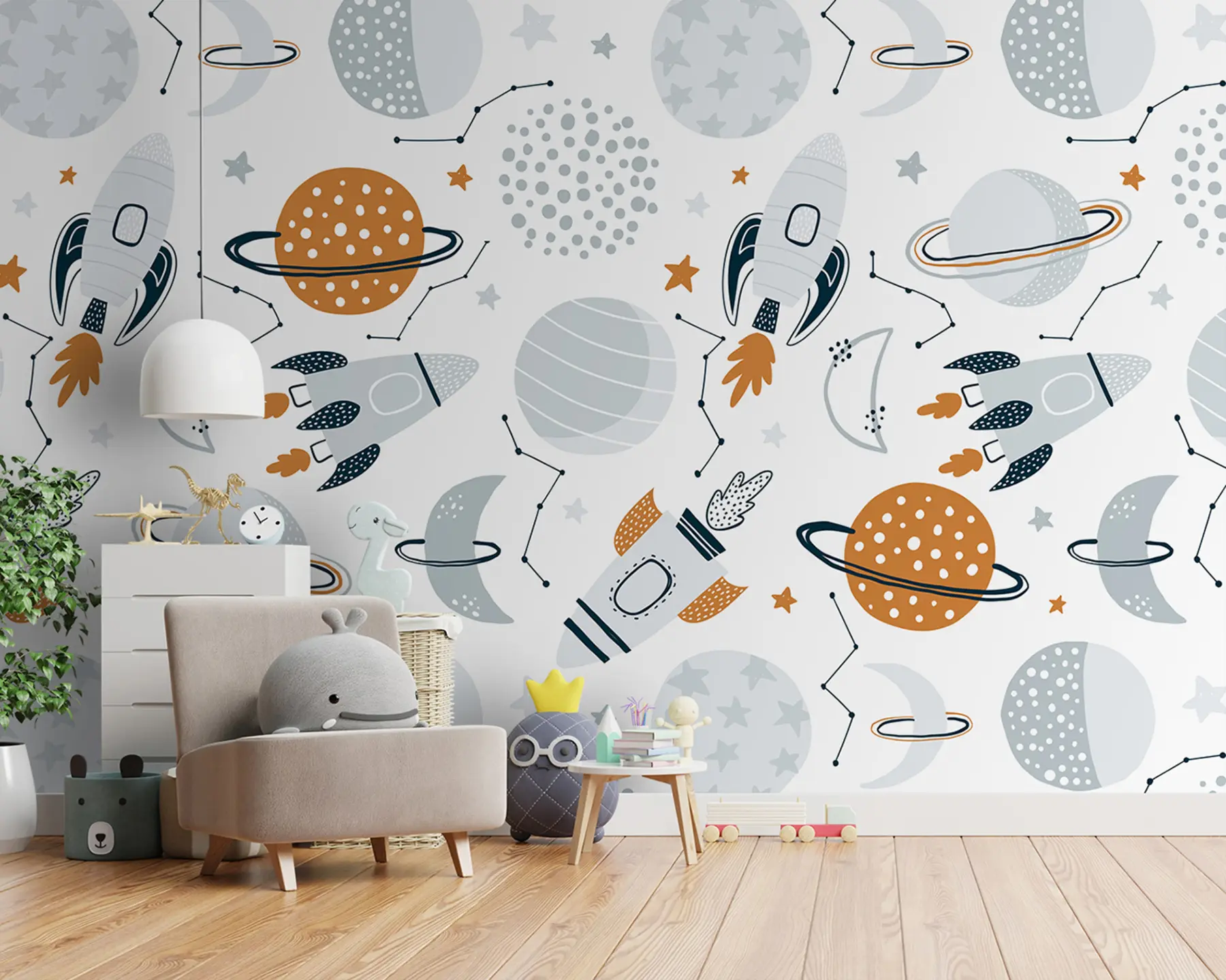 Papier peint Espace avec planètes, étoiles, constellations, fusées, vaisseaux spatiaux u96582