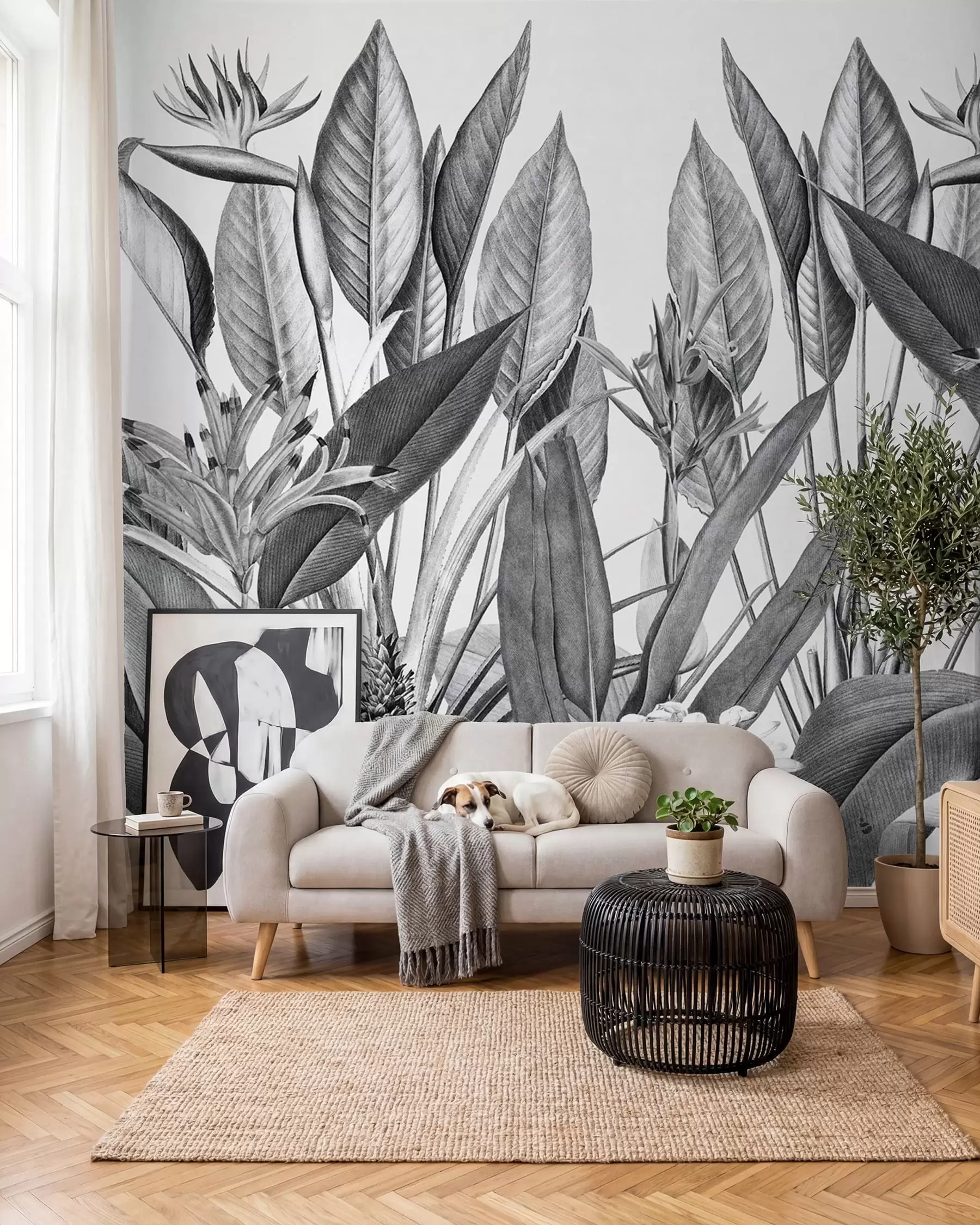 Papier peint Plantes de la jungle tropicale couleur noir et blanc u96833