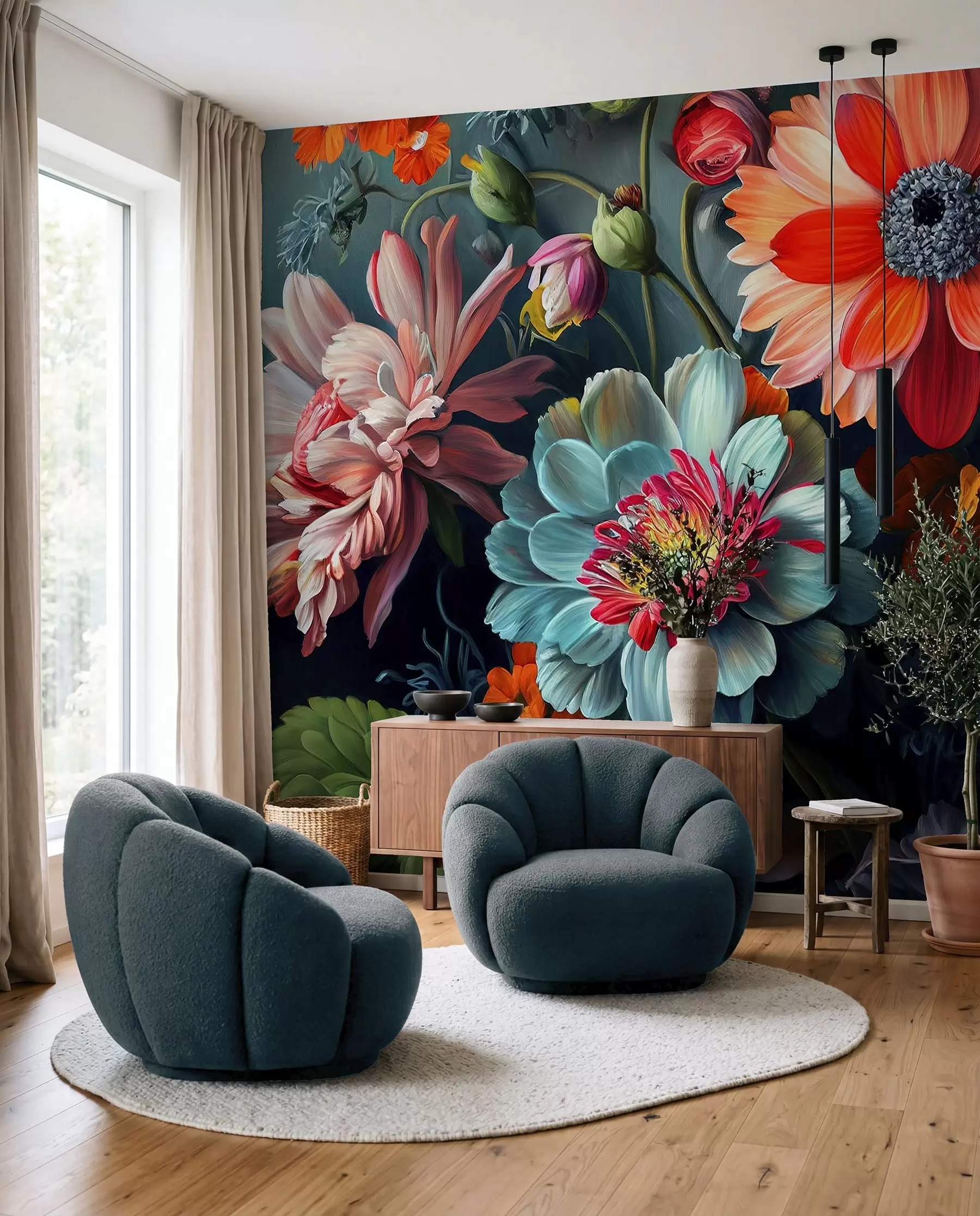 Papier peint Nuit de fleurs écarlates u96631