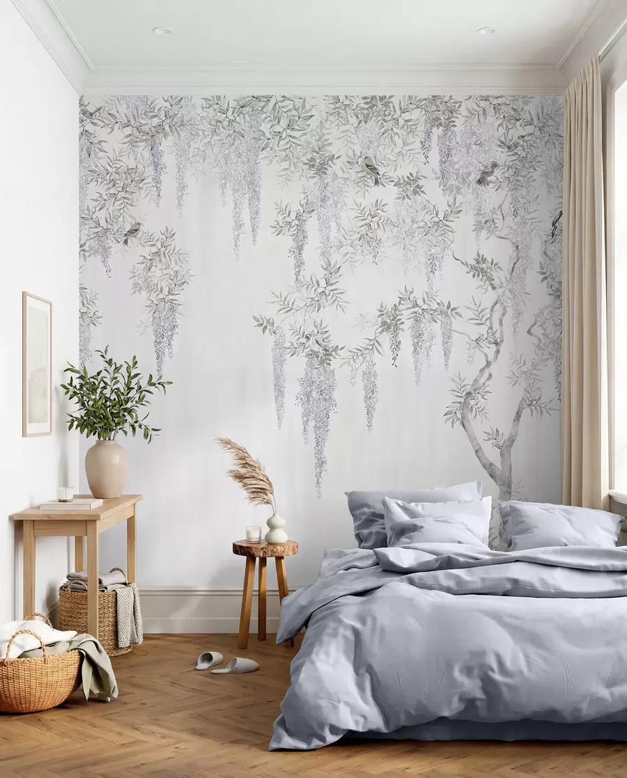 Papier peint Fleurs de glycine, glycine, minimalisme, monochrome, loft et style japonais u96928