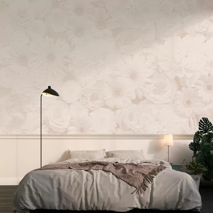 Papier peint Fleurs luxuriantes dans le style monochrome rococo et boho u96930