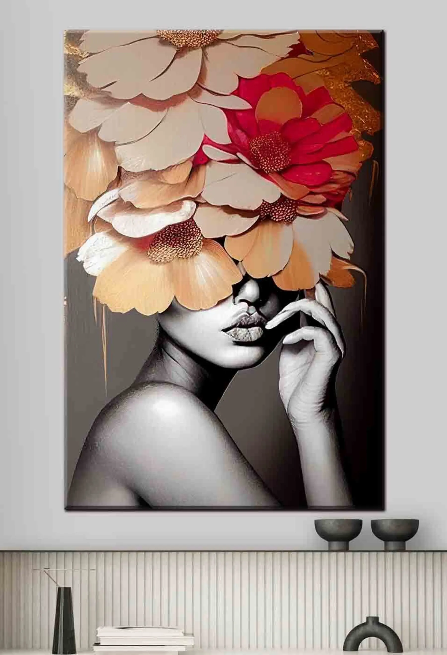 Papier peint Fleur, plante et blanc s35442