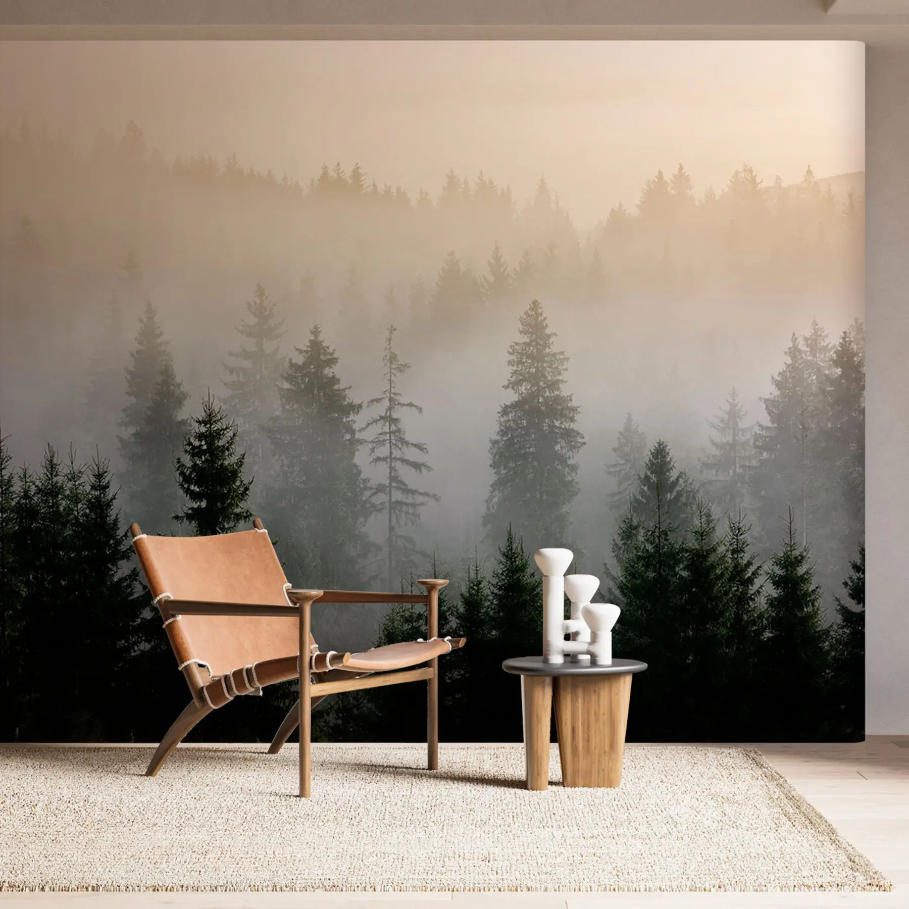 Papier peint Silhouette d'une épinette sombre entourée de brouillard u96999