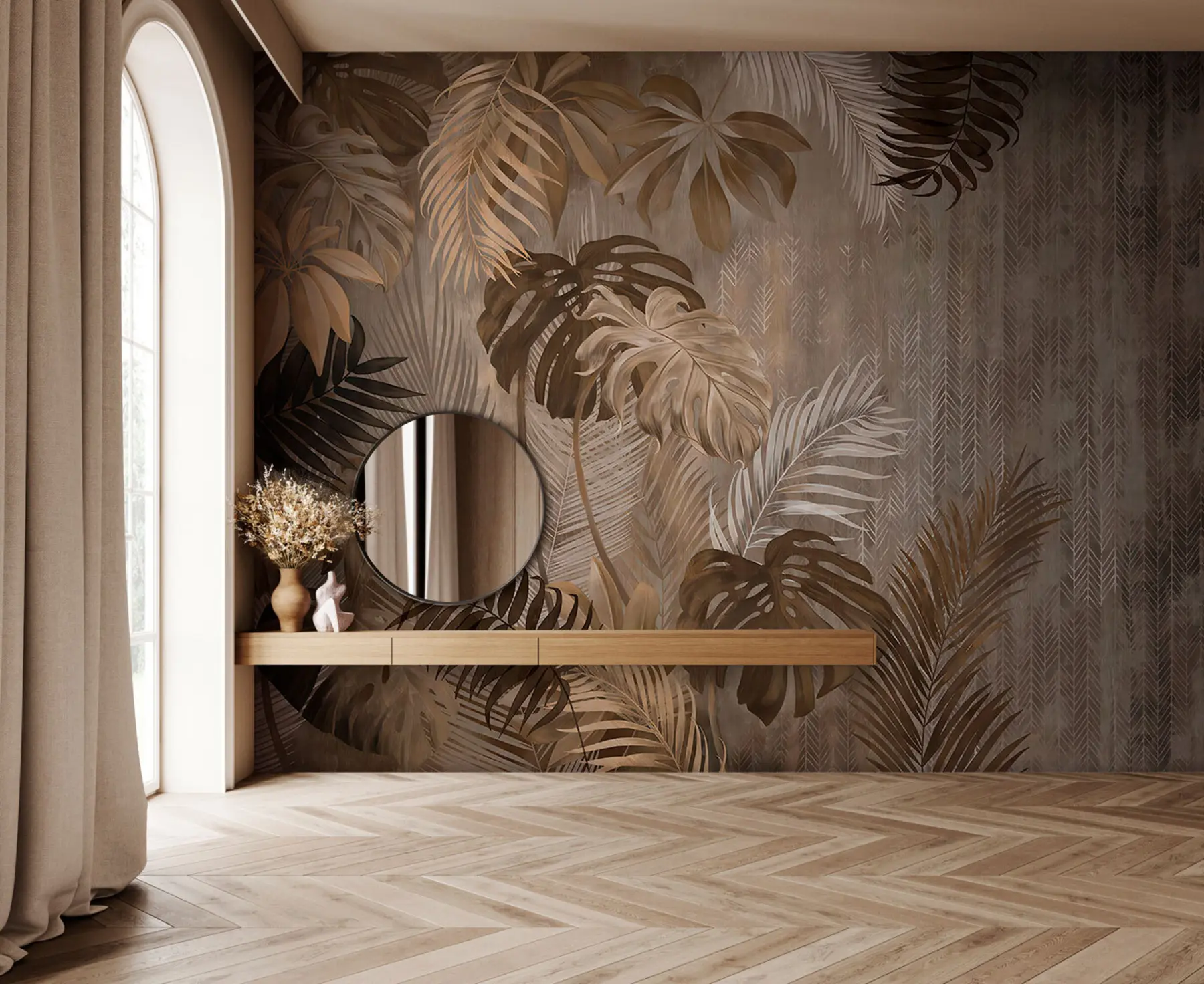 Papier peint Feuilles tropicales dans un style grunge u97012