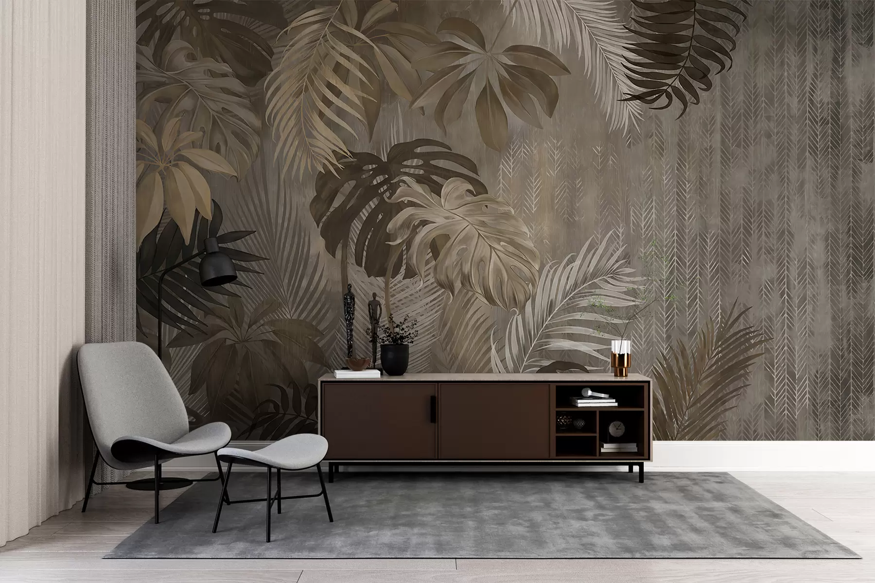Papier peint Feuilles tropicales dans un style grunge u97012