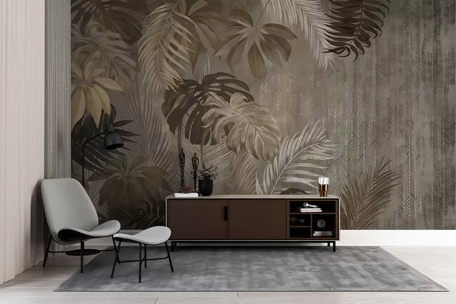 Papier peint Feuilles tropicales dans un style grunge u97012