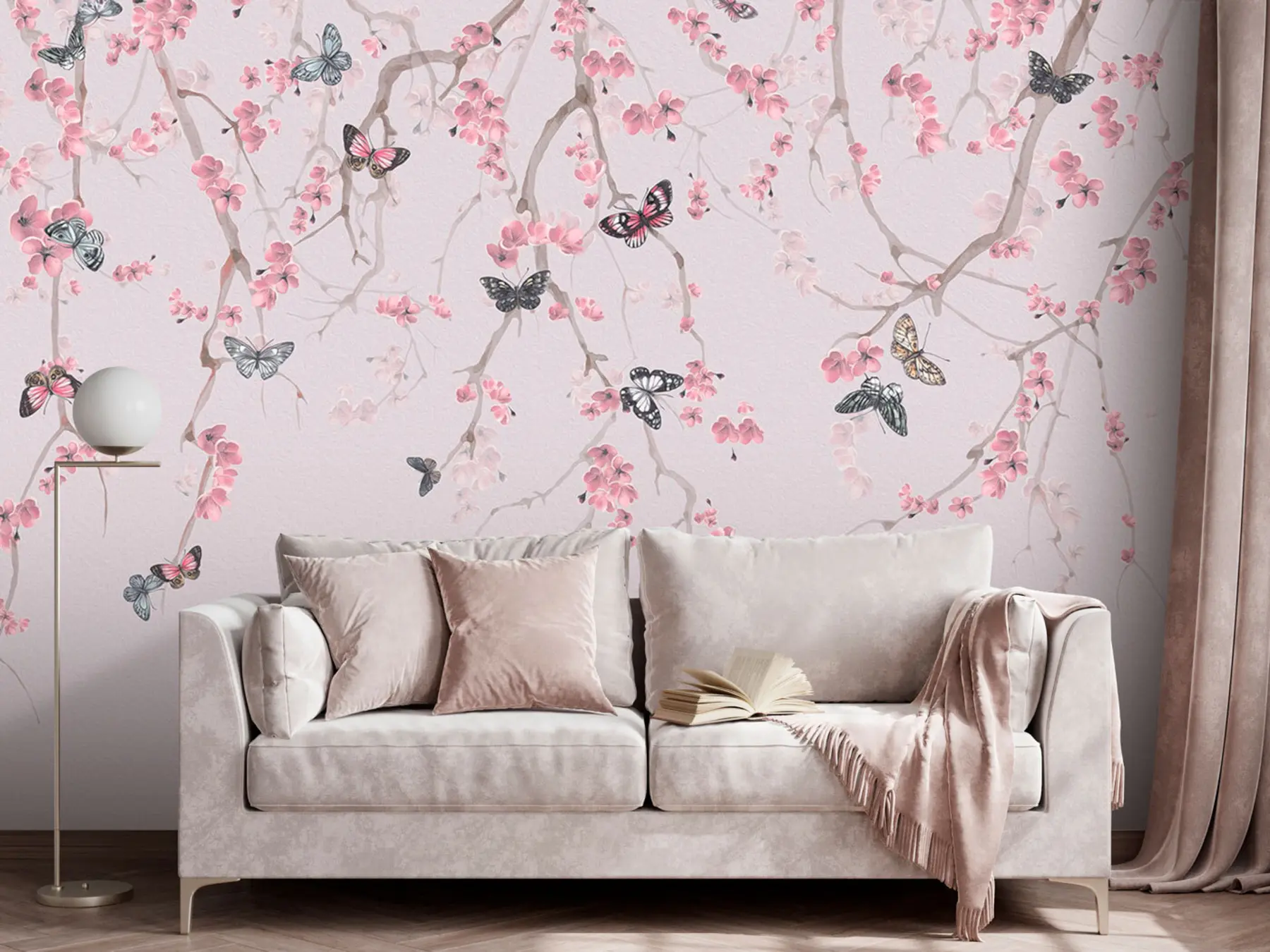 Papier peint Fleurs et papillons de Sakura u97056