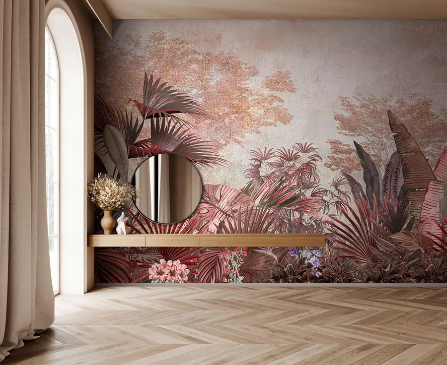 Papier peint Illustration de papier peint tropical vintage avec feuillage de palmiers exotiques u97104