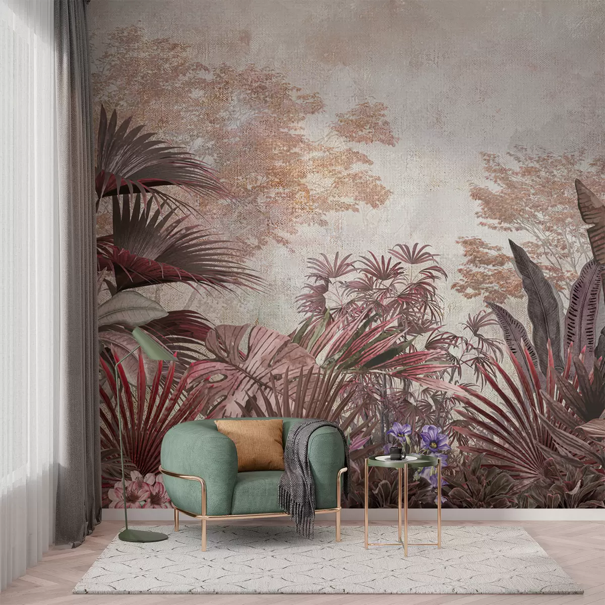 Papier peint Illustration de papier peint tropical vintage avec feuillage de palmiers exotiques u97104