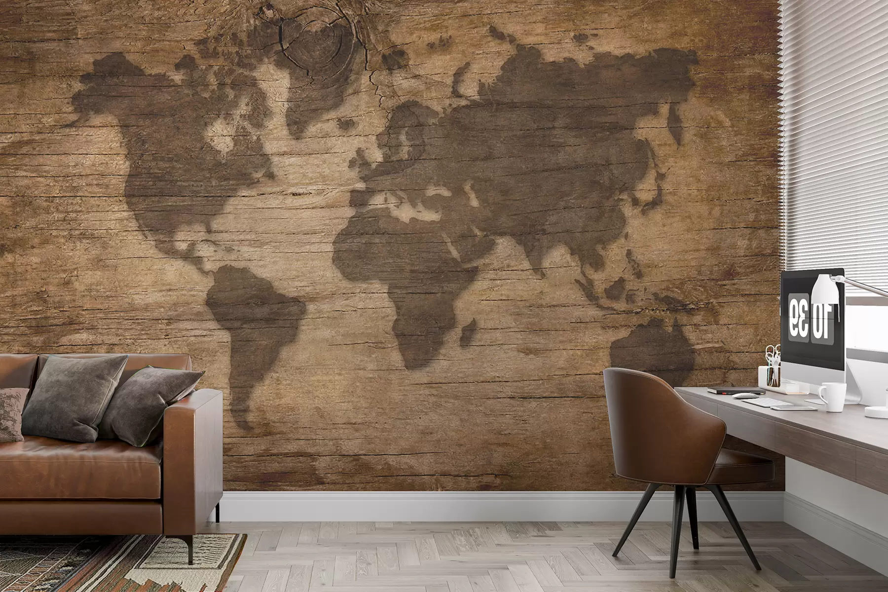 Papier peint Carte du monde sur fond de bois u96820
