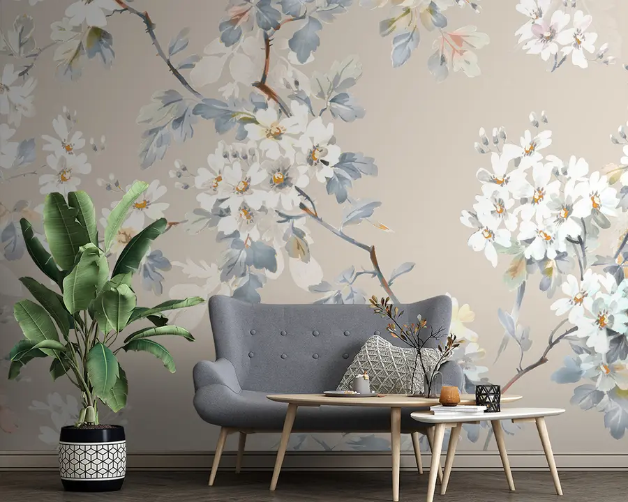 Papier peint Fleurs et papillons peints à la main à l'aquarelle u97114