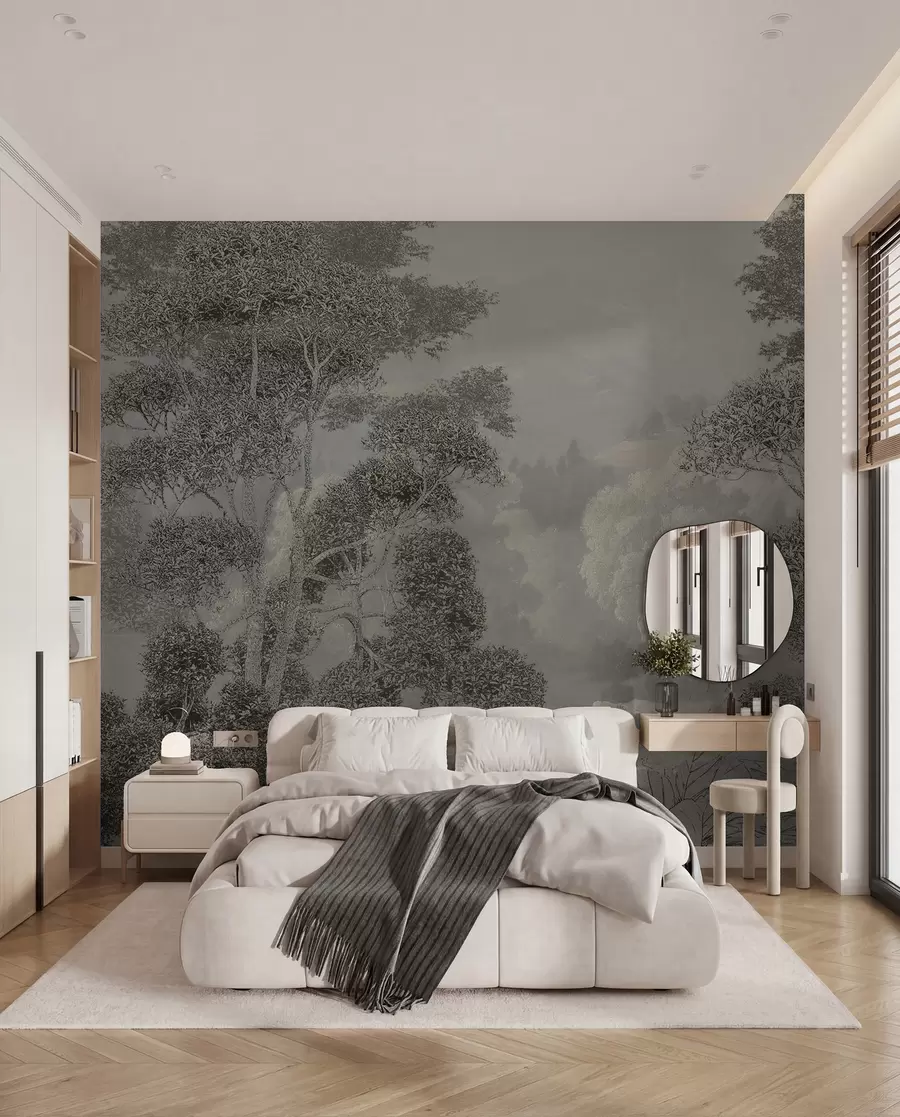 Papier peint Forêt tropicale en nuances de gris u97396