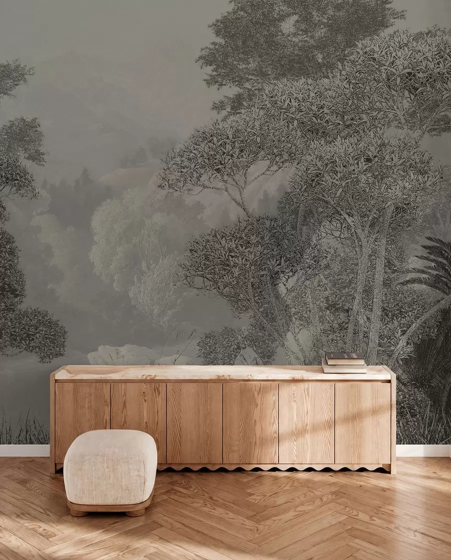 Papier peint Forêt tropicale en nuances de gris u97396