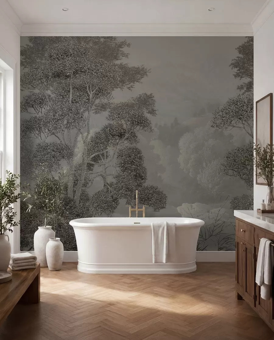 Papier peint Peinture d'une forêt sur un mur en pierre u97401
