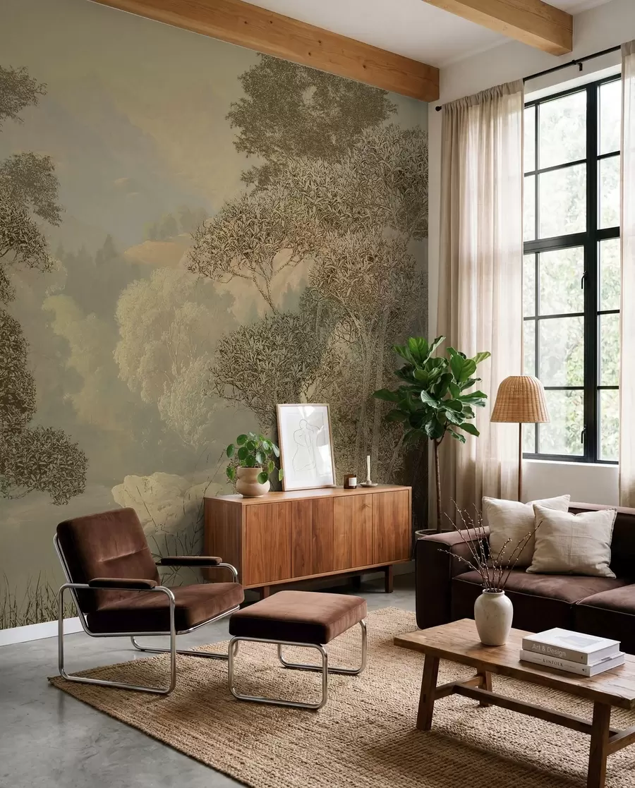 Papier peint Forêt tropicale dans les tons marron u97403