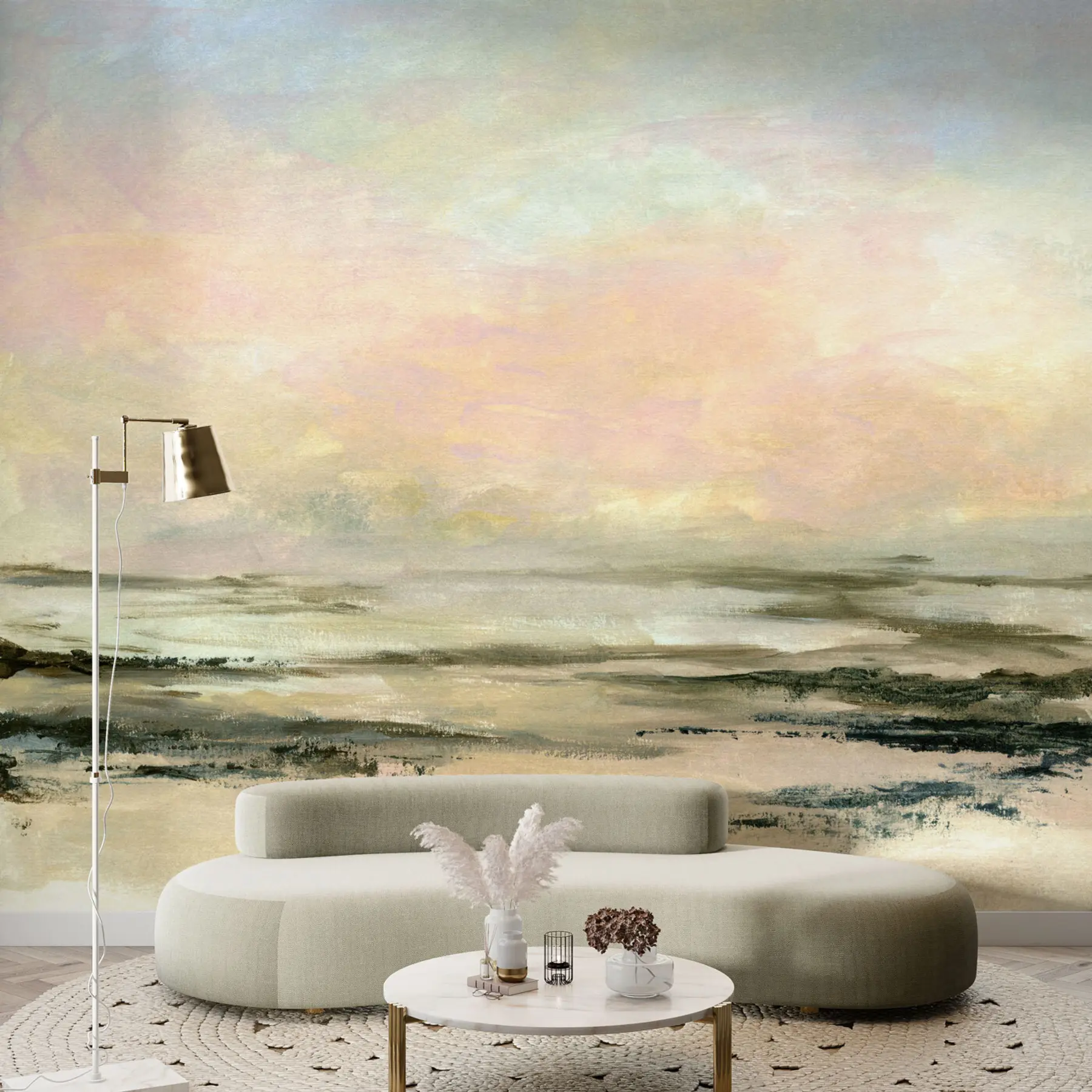 Papier peint Coucher de soleil sur une plage tropicale, minimalisme et loft élégants u97451
