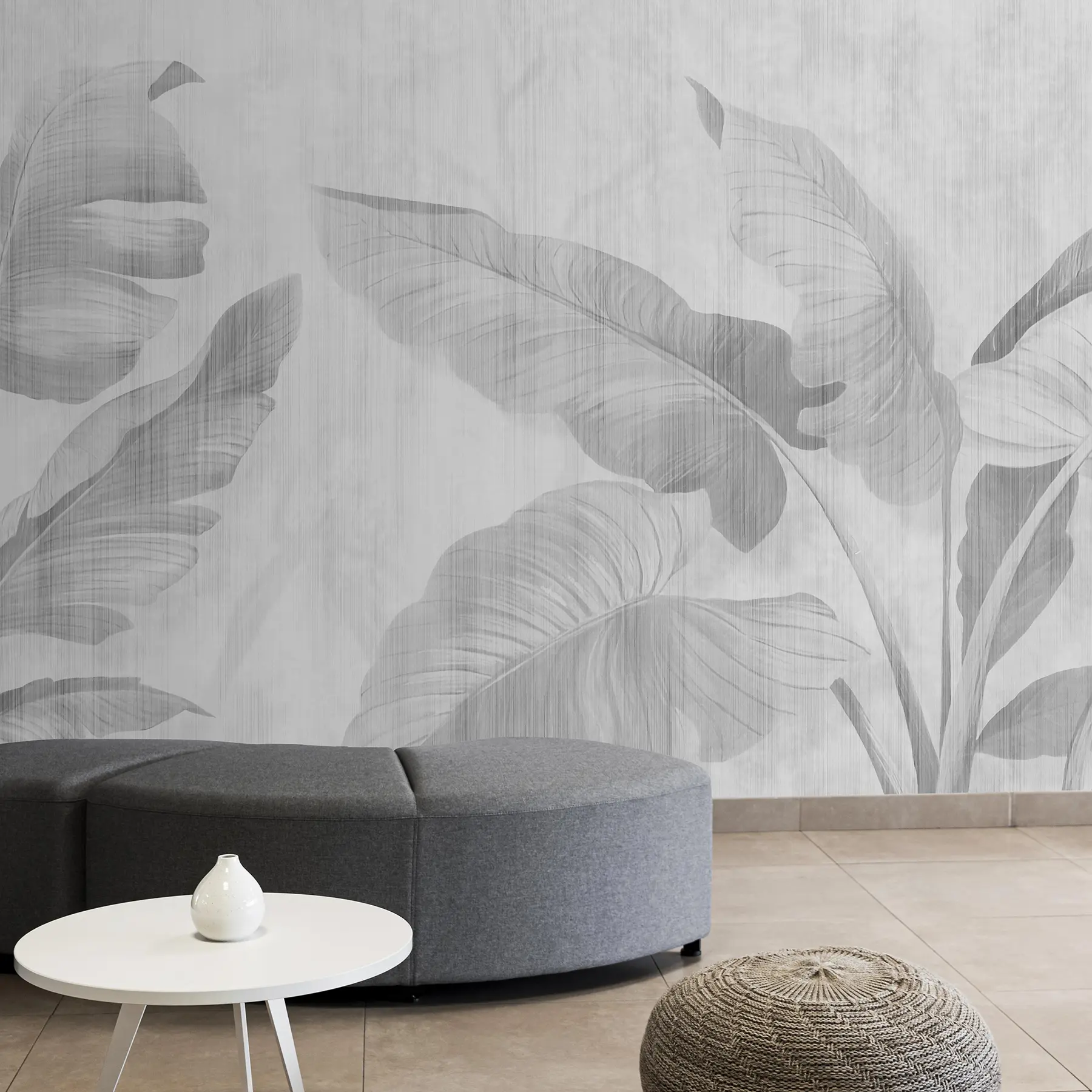 Papier peint Feuilles de grunge tropicales en gris u00299v3