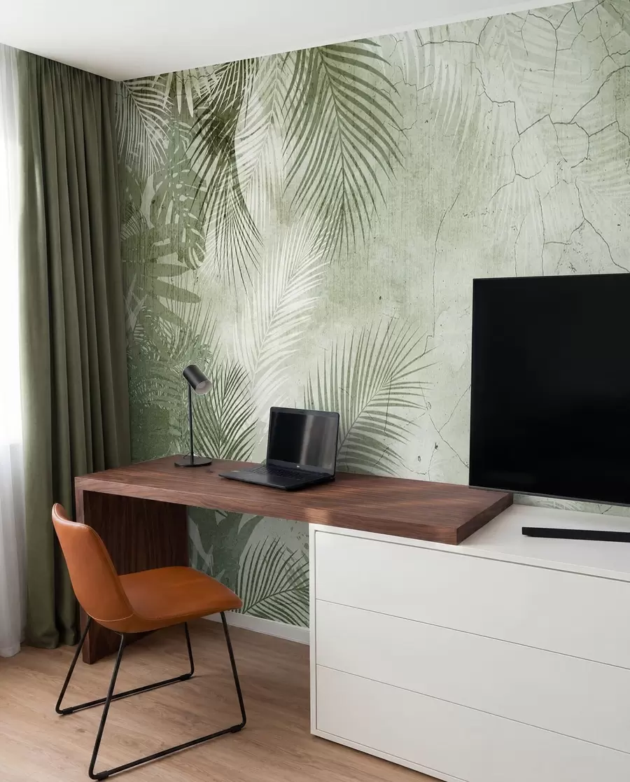 Papier peint Feuilles vertes 3D dans un style grunge u73583v3