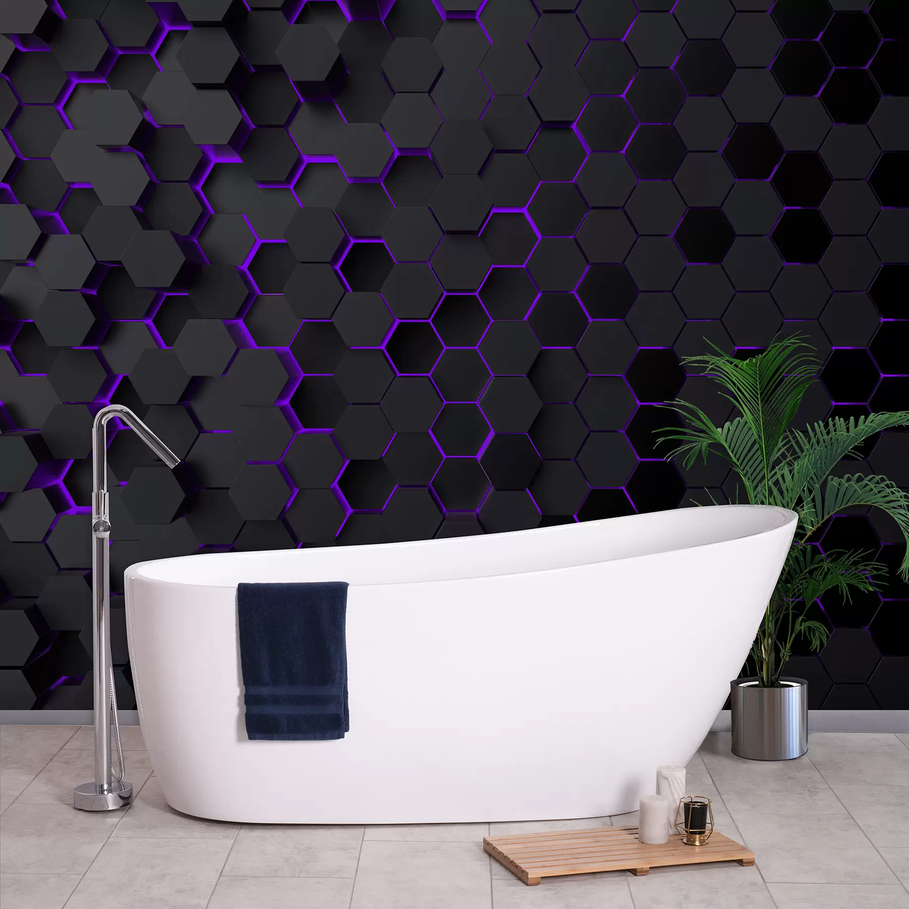 Papier peint Hexagones noirs et lueur violette u93618v3