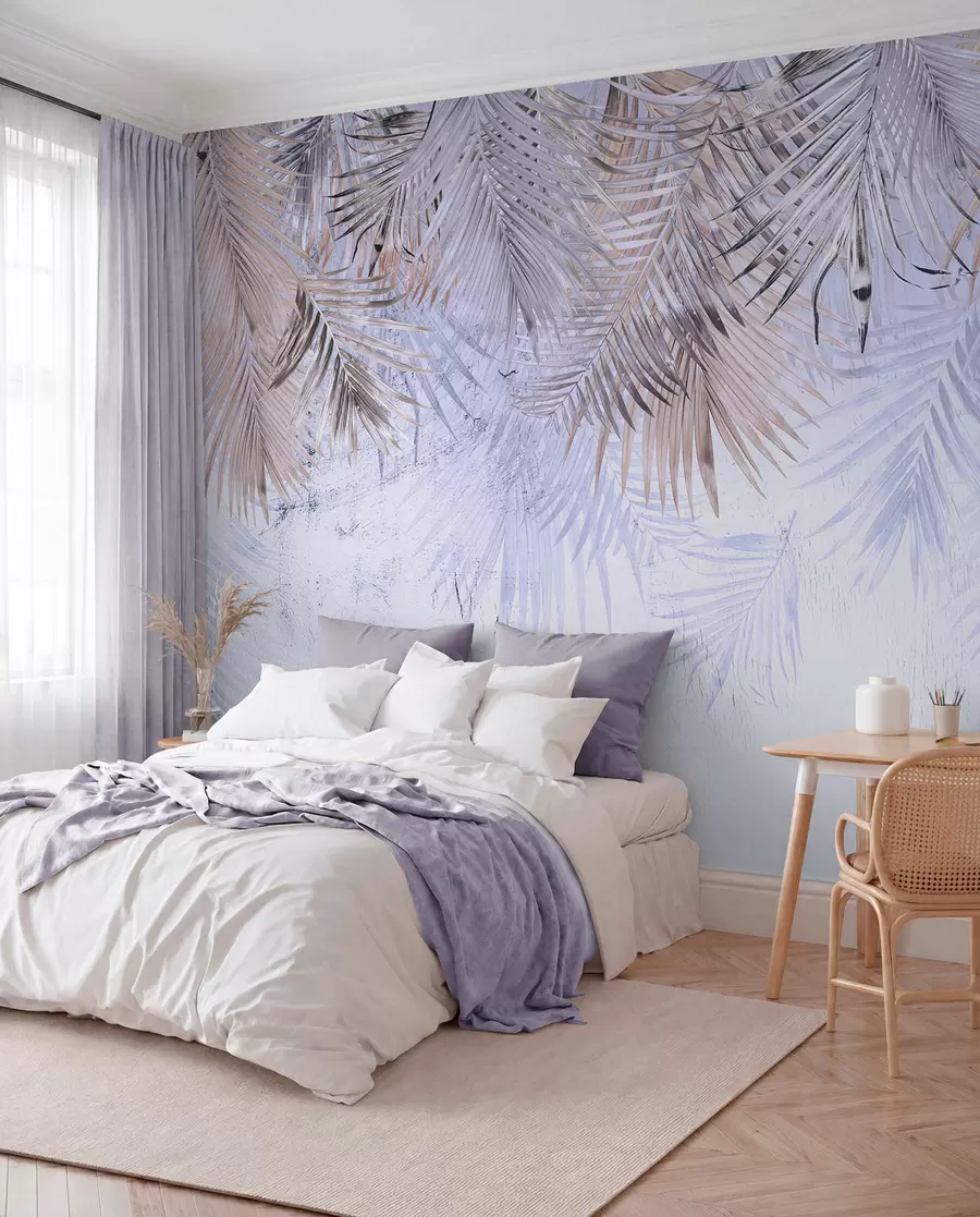 Papier peint Feuilles tropicales violettes dans un style grunge u93843v1