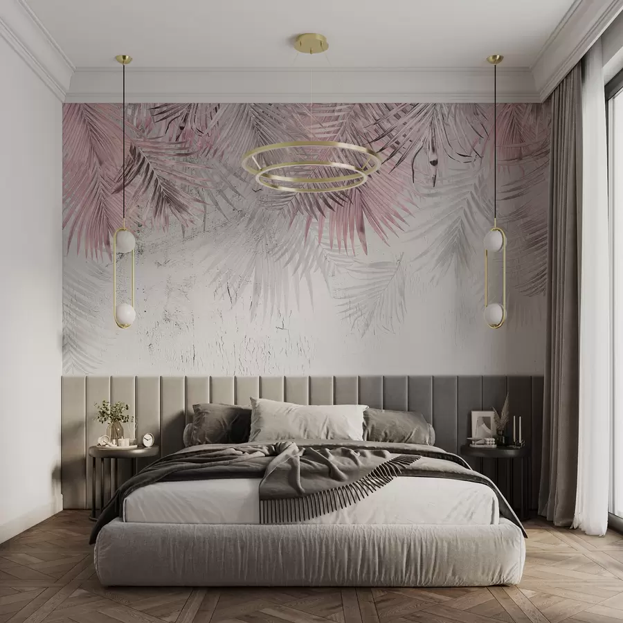 Papier peint Feuilles tropicales roses dans un style grunge u93843v2