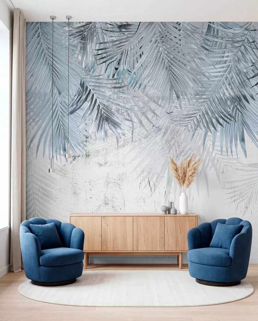 Papier peint Feuilles tropicales bleues dans un style grunge u93843v3