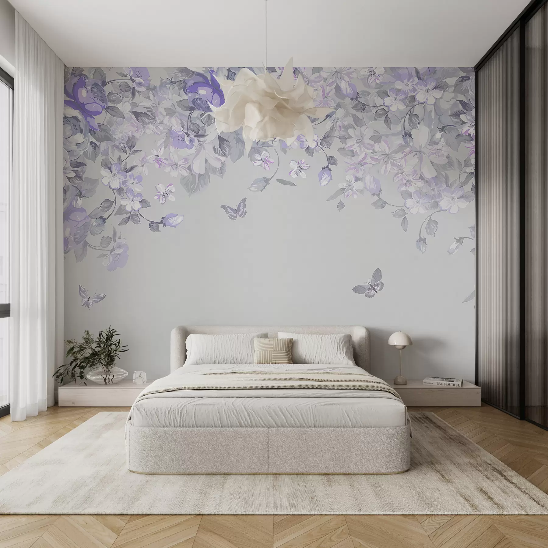 Papier peint Jardin lilas avec fleurs et papillons u94295v3