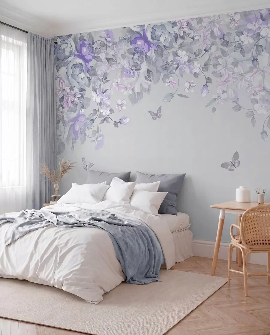 Papier peint Jardin lilas avec fleurs et papillons u94295v3