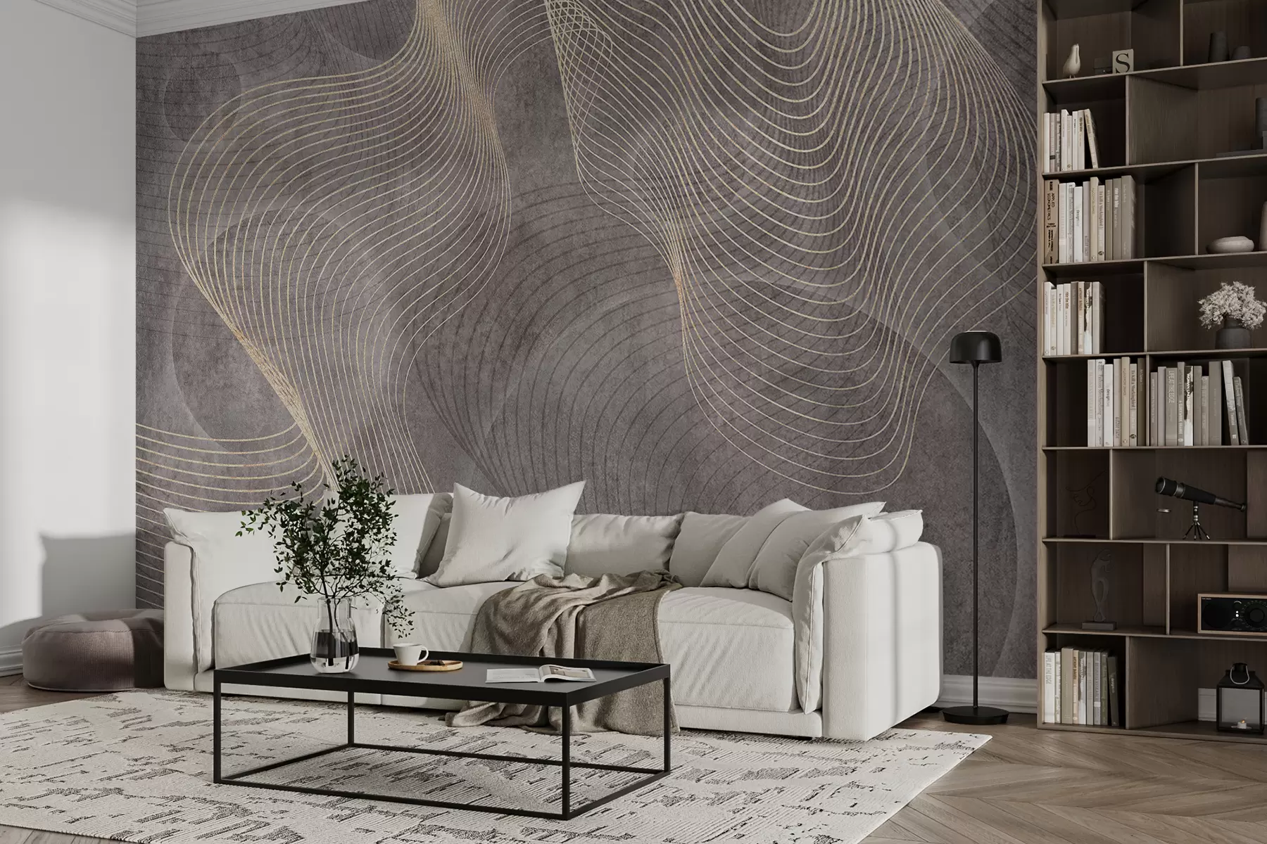 Papier peint Lignes ondulées dans les couleurs sable et beige u97469
