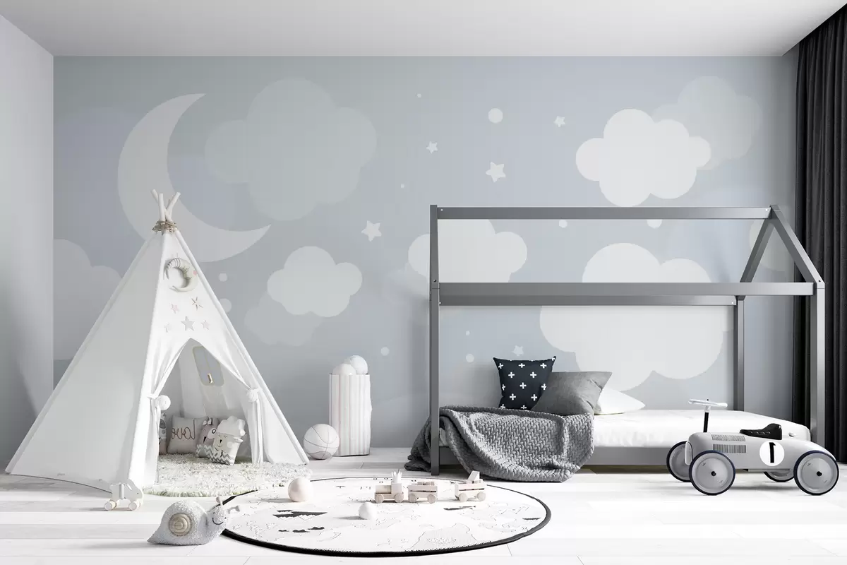 Papier peint Joli fond d'écran avec nuages, étoiles et lune sur fond bleu u97510