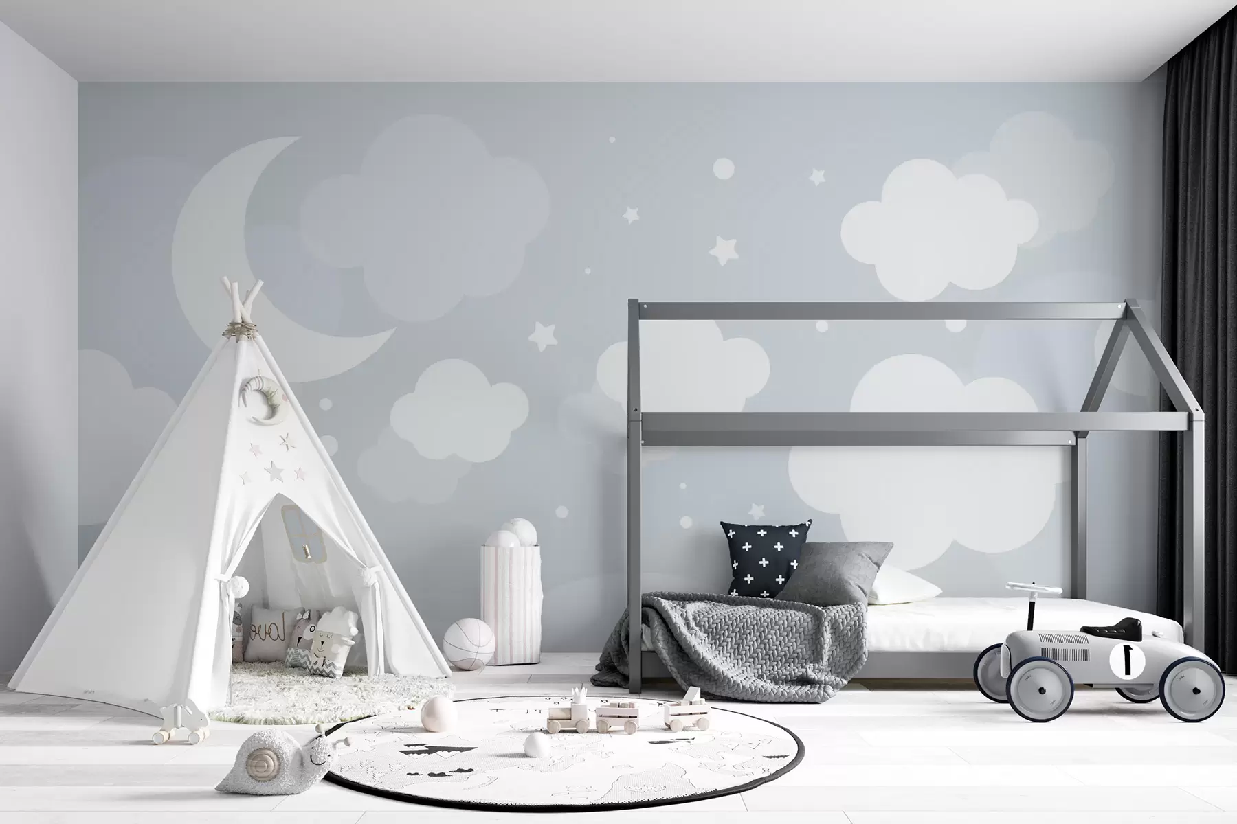 Papier peint Joli fond d'écran avec nuages, étoiles et lune sur fond bleu u97510