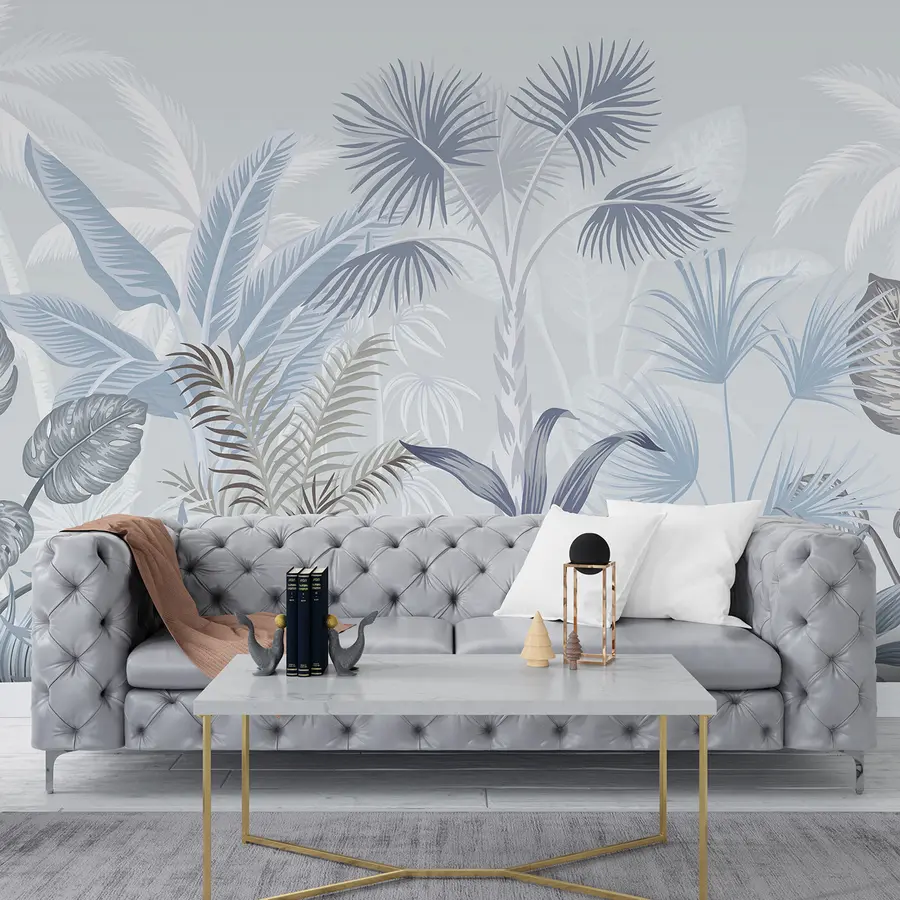 Papier peint Vertébrés, plantes et branches en couleurs bleues u06685v1