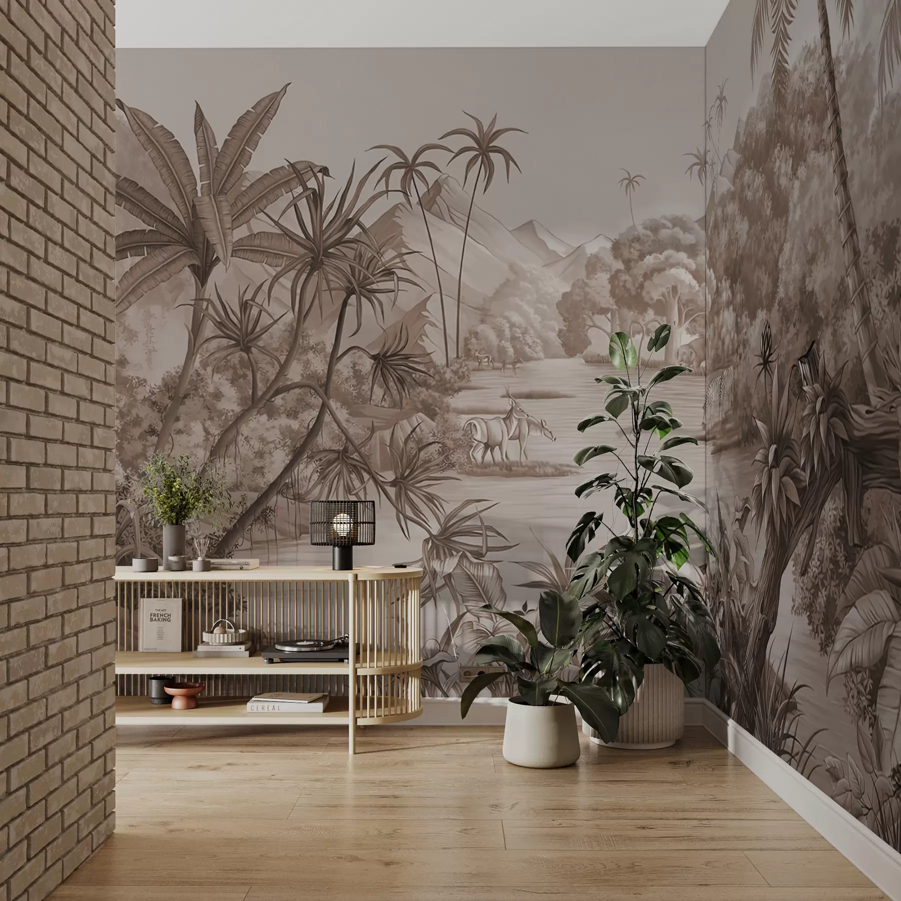 Papier peint Tropiques en noir et blanc dans des couleurs brunes u59040v1