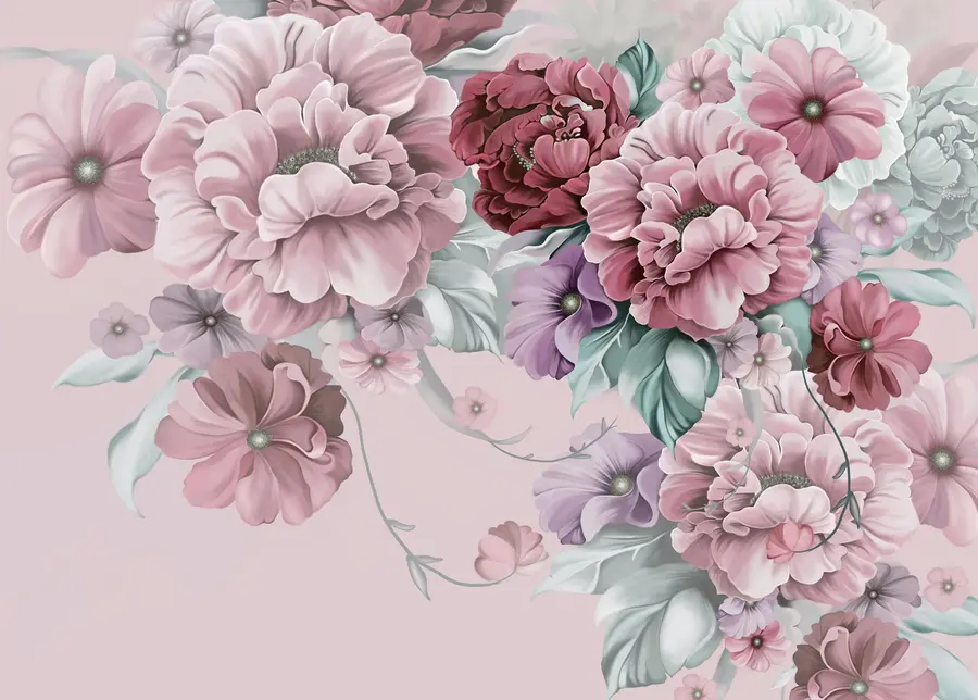 Papier peint Fleurs bleues délicates dans des couleurs roses u59900v1