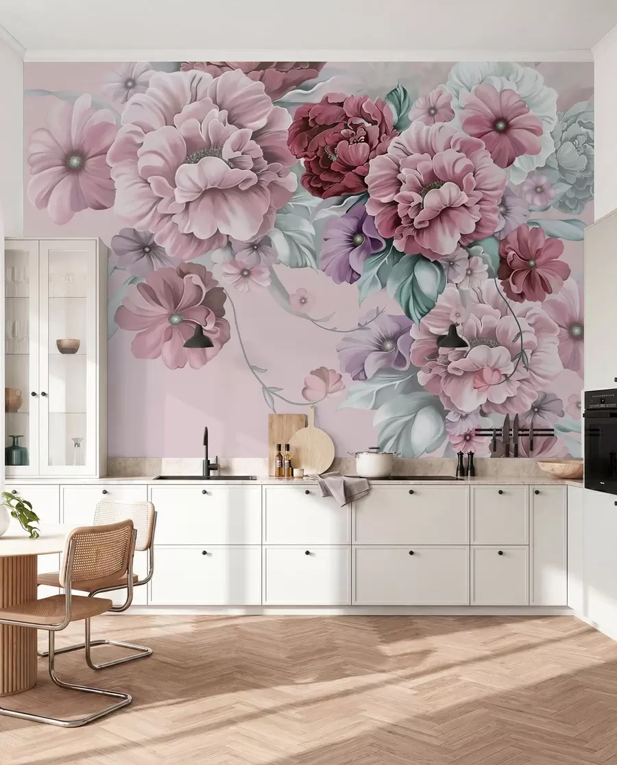 Papier peint Fleurs bleues délicates dans des couleurs roses u59900v1