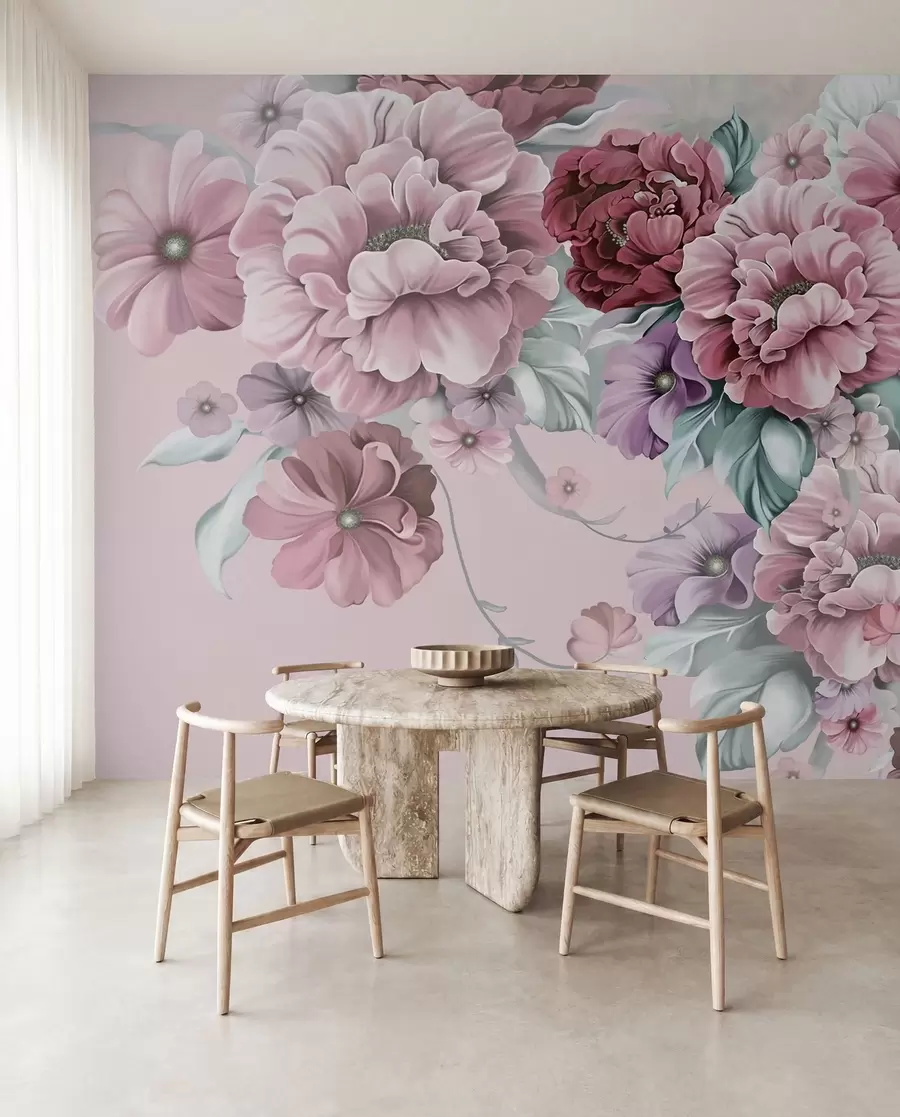 Papier peint Fleurs bleues délicates dans des couleurs roses u59900v1