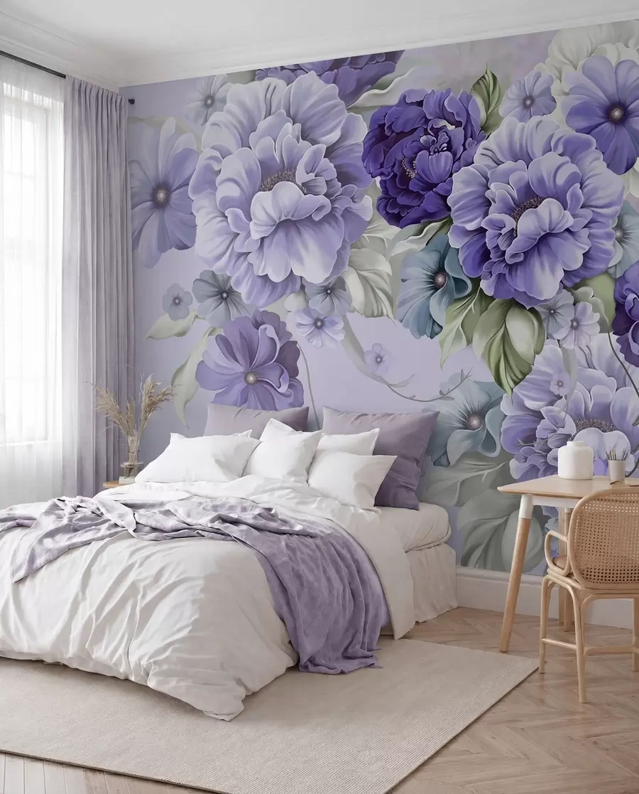 Papier peint Fleurs bleues délicates dans des couleurs bleues u59900v2