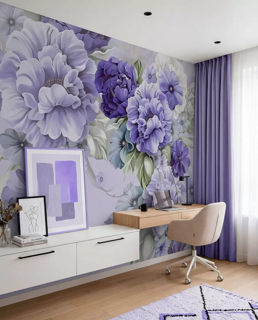Papier peint Fleurs bleues délicates dans des couleurs bleues u59900v2