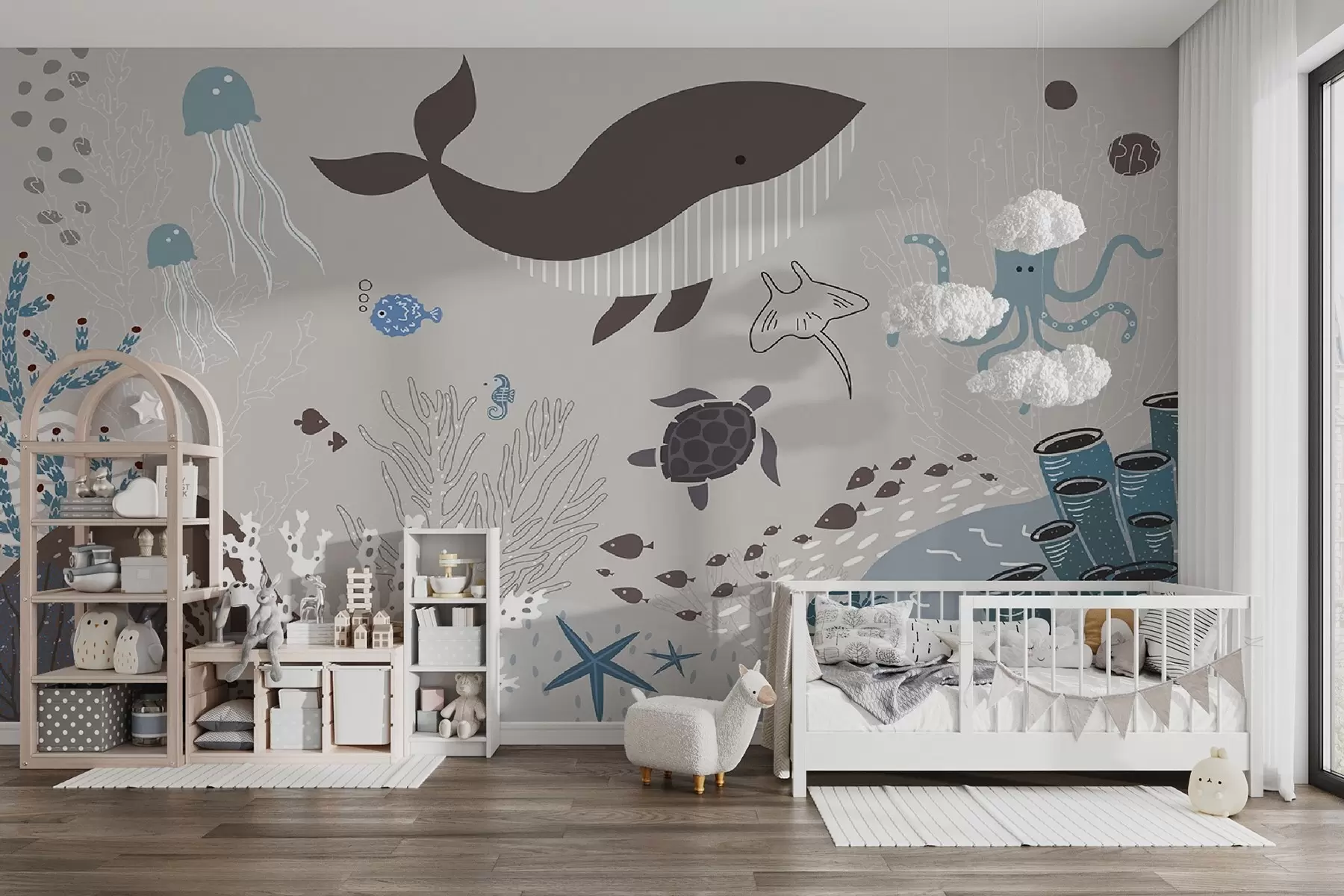 Papier peint Monde sous-marin en tons gris u93763v1