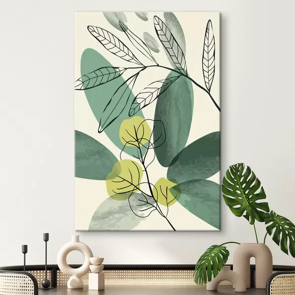 Tableau Sur Toile Feuilles D'Eucalyptus Dans Un Vase - Décoration Murale Minimaliste - Plusieurs Tailles De 30x40 à 80x120 Cm - Sans Cadre