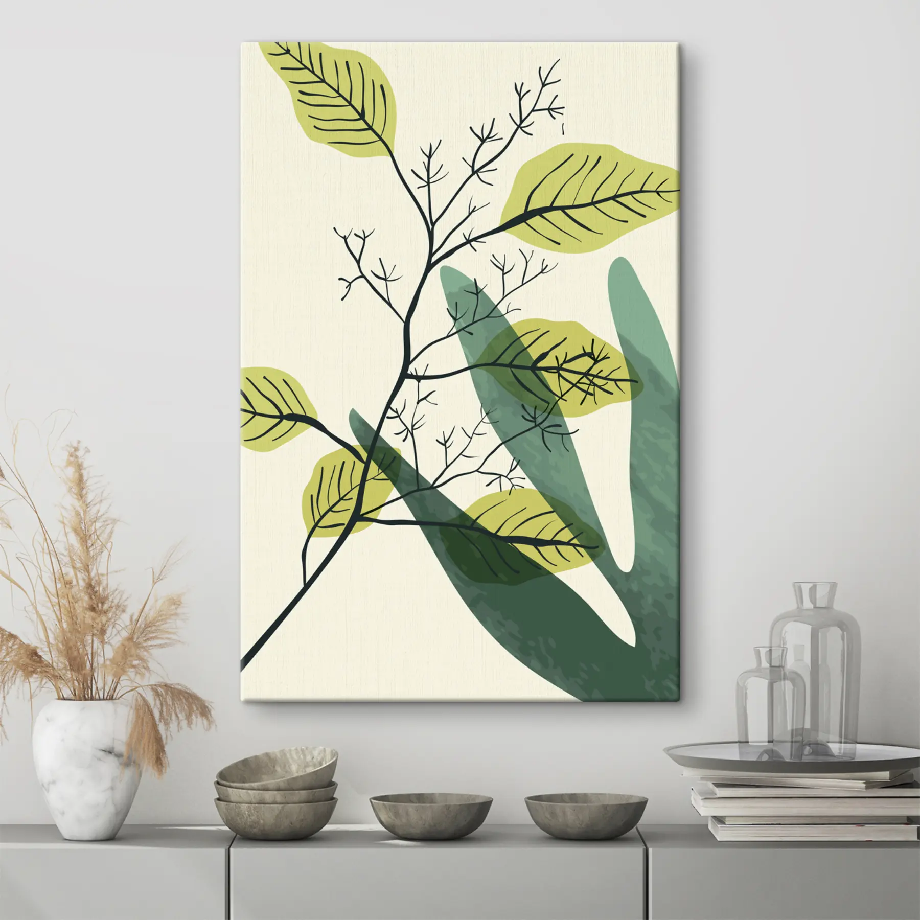 Tableau Peinture à l'aquarelle d'une branche avec des feuilles jaunes s36134