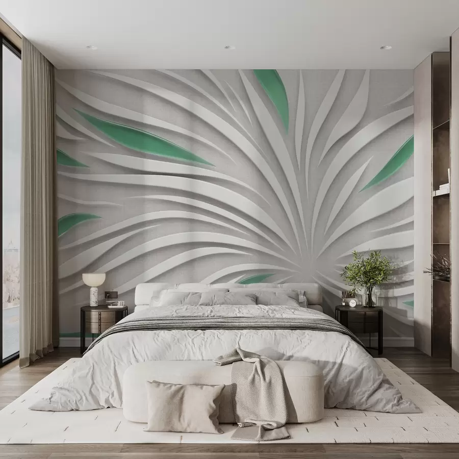 Papier peint Fleur abstraite sur tissu aux couleurs vertes u06452v2