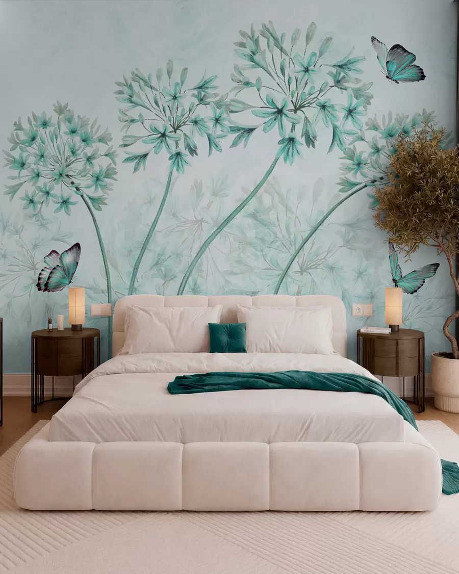 Papier peint Plante, fleur et bleu dans des couleurs bleues u35495v2