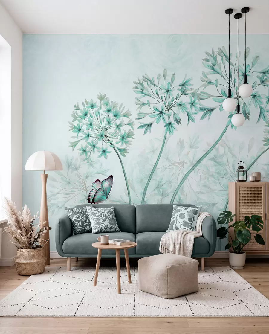 Papier peint Plante, fleur et bleu dans des couleurs bleues u35495v2