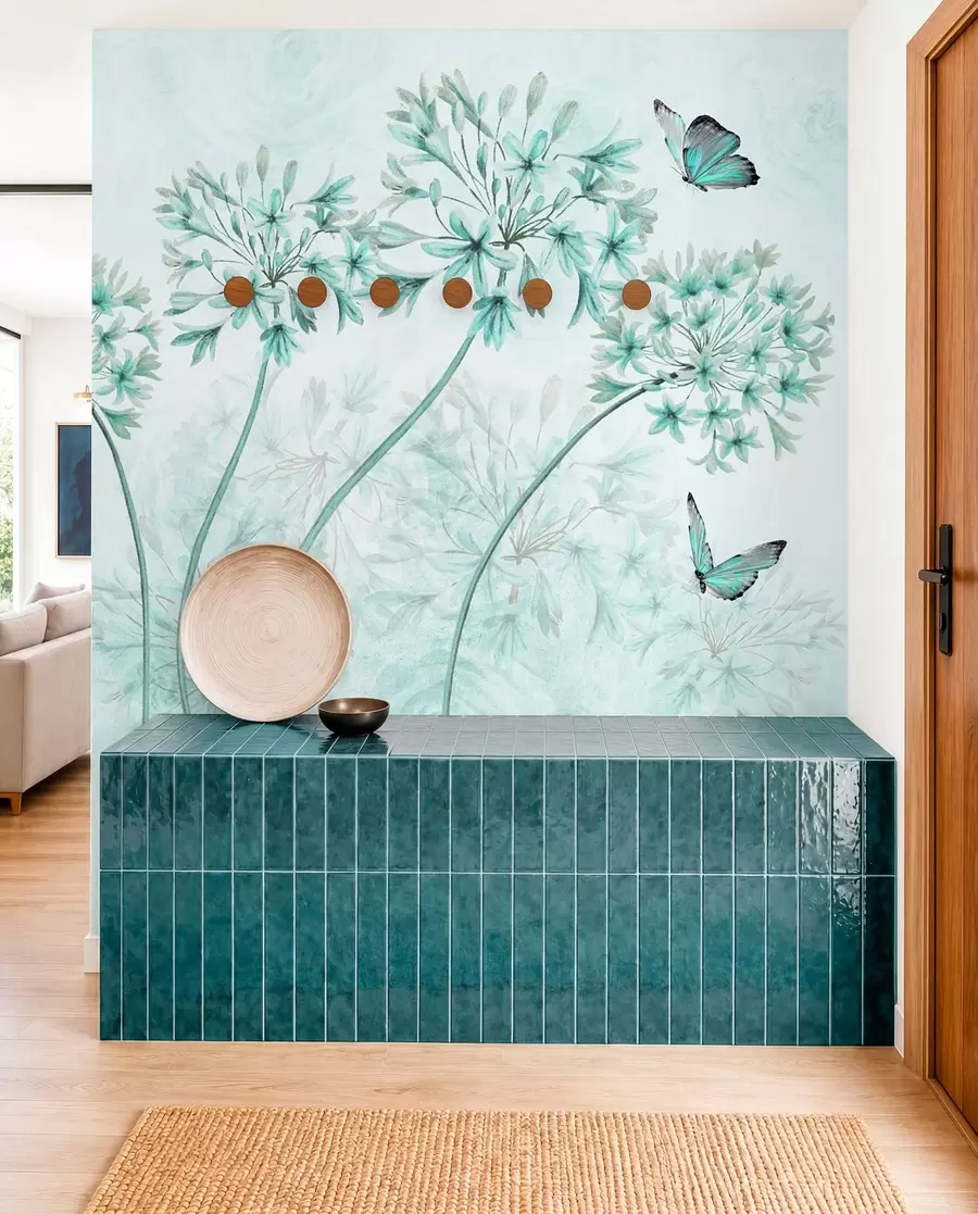 Papier peint Plante, fleur et bleu dans des couleurs bleues u35495v2