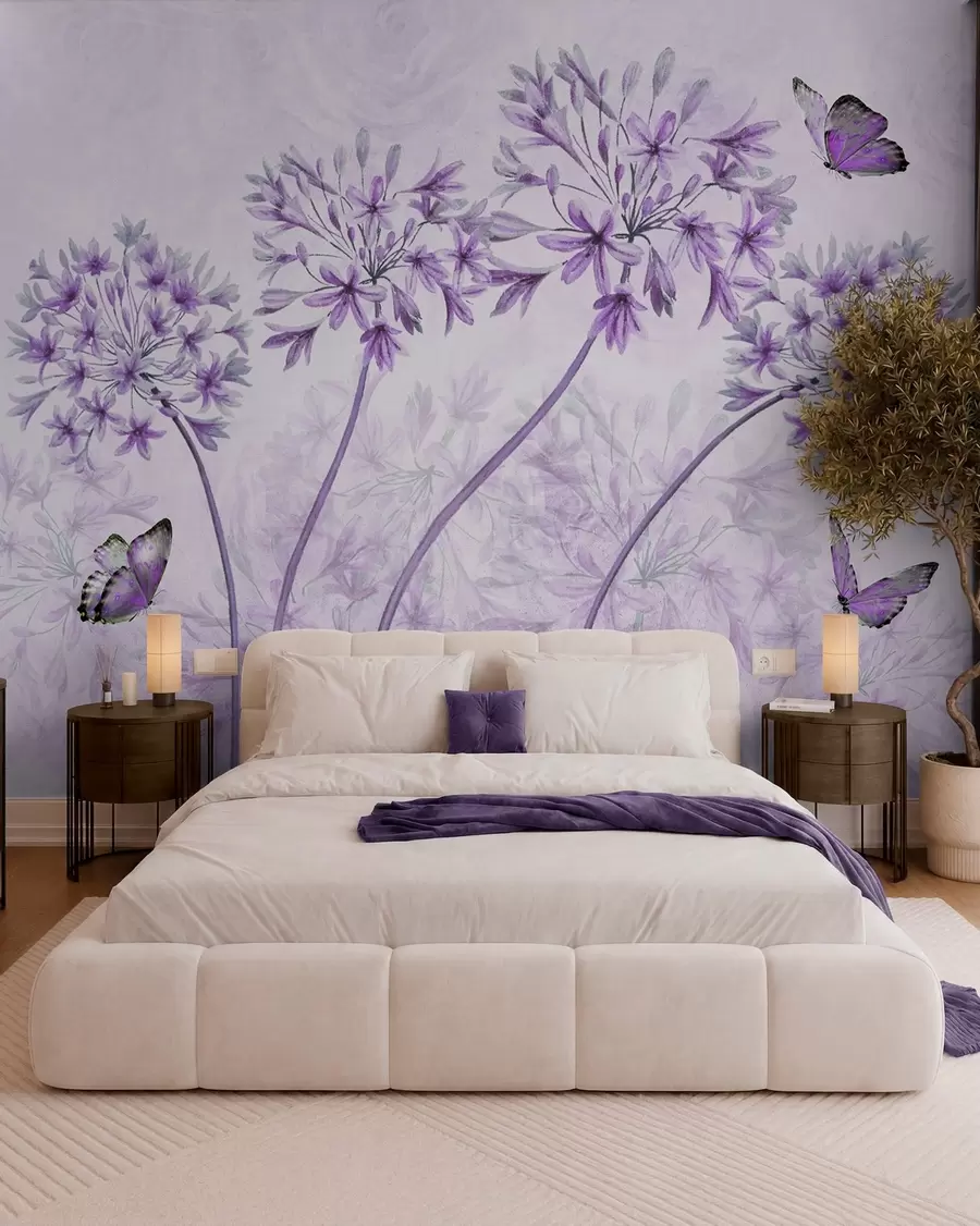 Papier peint Plante, fleur et bleu en couleurs roses u35495v3